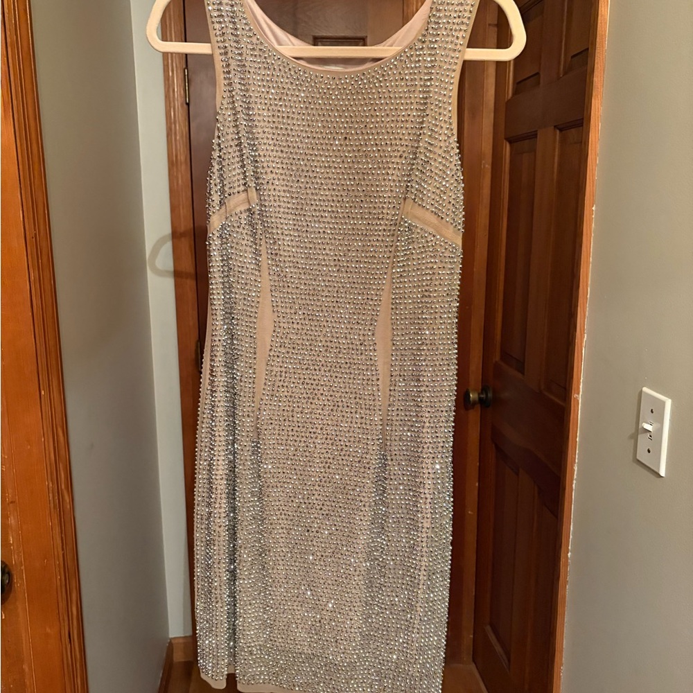 Cache Silver Embellished Midi Dress